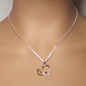 Heart Necklace with Breast Cancer Ribbon